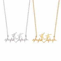 Collier Cœur Battement Cardiaque ECG Danseuse de Ballet en Acier Inoxydable Plaqué Or, Pendentif Fille Ballet, Bijou Cadeau pour Amoureux de la Danse