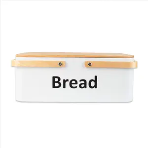 Boîte à pain en métal boîte à pain avec couvercle en bambou récipient alimentaire rectangulaire boîte de rangement de pain