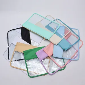 No MOQ 19 Colors Stock Storage Makeup Promotional Gift Reusable Makeup Pouch Zipper Flat Bags Transparent Clear PVC Clutch Bag
