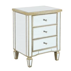 Foshan New Good Furniture Solid Wood <strong>Mirrored</strong> <strong>Nightstand</strong> with 3 Drawers Silver Wood Bedroom Furniture for Home Use - Product Image 2