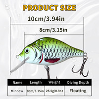 ODM/OEM Leurre de simulation 80mm 25.5g, leurre dur flottant avec petite ailette, Minnow Crank, Swimbait à billes d'acier
