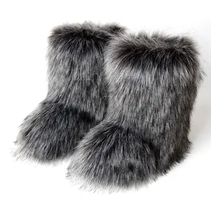 Botas Winter Faux Fur Boots Wholesale Fake Raccoon Fur Mujer For Women 2024 Ladies Adult Plush Winter Shoes For Men Unisex Midi