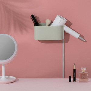 Large Diameter Hair Dryer Holder Waterproof Multi Compartment Wall Mounted Bathroom Storage Pink - Product Image 2