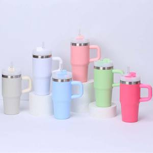 Gobelet isotherme en acier inoxydable à double paroi, moderne et écologique, avec poignée et paille, personnalisable avec logo, pour enfants, 14 oz, idéal pour les cadeaux - Product Image 2