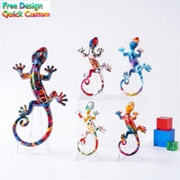 Ensemble de décorations murales en forme de gecko abstrait et coloré - Sculptures de lézards en résine tendance pour l'art d'intérieur de la maison/du bureau