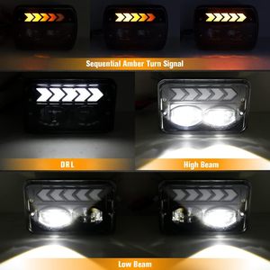Phares LED 4x6'' pour S10 1995 1996 <span class=keywords><strong>1997</strong></span> avec faisceau Hi/Lo, DRL blanc, clignotants séquentiels ambrés, phare rectangulaire - Product Image 4
