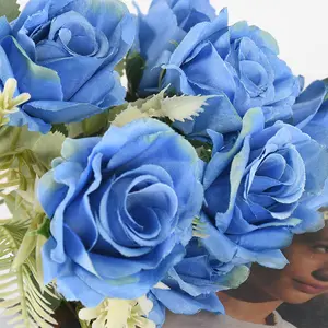 Fame Flower Romantic 30cm Long Stems Blue Flowers Artificial Rose Wedding Decoration Home Decoration