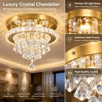 Lustre de plafond LED moderne de luxe en or et cristal, en acier inoxydable, avec variateur d'intensité et télécommande pour chambre, cuisine, salle à manger