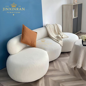 Canapé modulaire en forme de nuage avec structure en bois et rembourrage en mousse pour salon, 3 places avec fauteuil, ensemble en tissu bouclé - Product Image 3