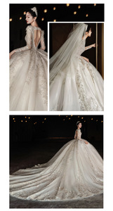 S2901N 2026 Vestido de Novia de <span class=keywords><strong>Alta</strong></span> <span class=keywords><strong>Costura</strong></span> Estilo Francés, Lujoso, de Manga Larga, Cuello Cuadrado, Satinado, con Cola Larga, Estilo Princesa - Product Image 3