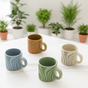 Taza de Porcelana Ecológica con Diseño Geométrico de Rayas - Personalizable con Logotipo, Apta para Lavavajillas y Microondas, Regalo Empresarial para la Mañana - Product Image 2
