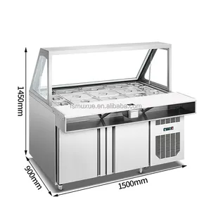 MUXUE 상업 실린더 샐러드 바 책상 주방 샐러드 냉장고 준비 테이블 디스플레이 냉장고 MX-QGSLG1500