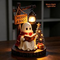 Figurine de Noël fantôme mignon avec lanterne, statue lumineuse de Noël avec lanterne, décoration de table Joyeux Halloween, cadeau de fêtes