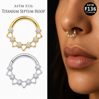 Anneau de nez Mitu en titane de qualité implantaire ASTM F136 plaqué or 18 carats, piercing clicker à segment articulé, cadeau de mariage et de fiançailles