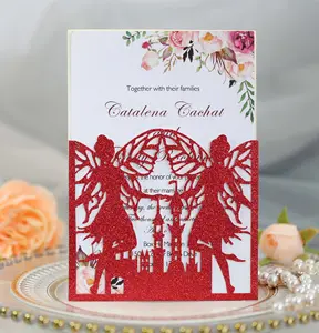 Tarjeta de invitación de boda con corte láser, tarjeta de felicitación de bolsillo con brillo, impresión personalizada, último diseño