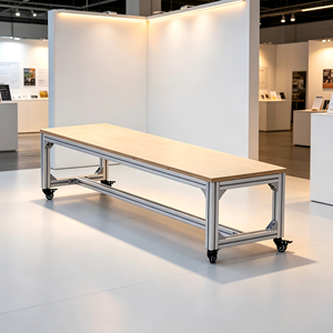 Banco Comercial Moderno Largo sin Respaldo para Área de Descanso, Banco Largo de Aluminio y Madera de Abedul para Cafetería - Product Image 3
