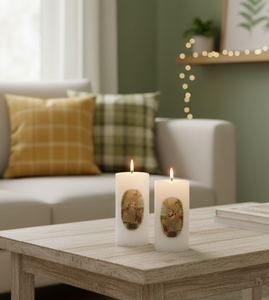 Bougie Pilier Religieuse en Cire de Soja, Lot de 2 - Décoration Spirituelle Écologique Faite à la Main pour la Maison, Idéale pour Noël et Halloween - Product Image 1
