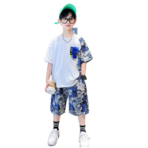 Tenue d'été décontractée 2025 en coton de haute qualité avec imprimé ours 3D et patchwork, à manches courtes, pour adolescents et enfants - Product Image 1