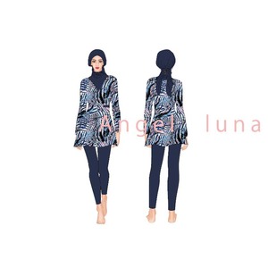 Traje de Baño Musulmán Angle Luna 2024, Conjunto de Bikini de 3 Piezas con Pantalones para Mujer, Estilo Modesto Islámico - Product Image 4