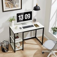 Bureau solide de 40 "avec double étagère Grand espace de rangement Bureau de jeu moderne Bureau d'étude et d'écriture pour ordinateur portable Blanc