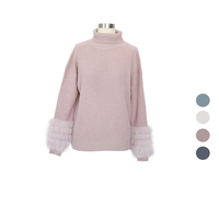 Pull à col roulé pour femme Pull décontracté pour femme Pull élégant en fourrure à manches longues pour femme