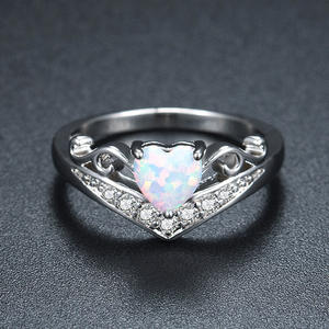 Heart-shaped <b>Opal</b> <b>Ring</b> Women's Fashion Jewelry Prong Setting Gift <b>Silver</b> Tone Crystal Inlay CY107 - Product Image 1
