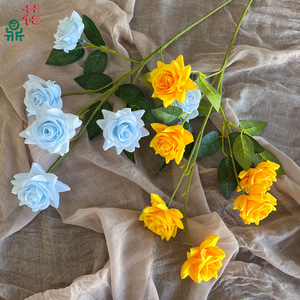 Roses artificielles en soie, fleurs faites à la main, décoration de mariage miniature, multicolores, bouquet de petites roses à 6 têtes - Product Image 2
