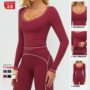 Camiseta Deportiva de Yoga para Mujer Disko Sport, Manga Larga, Cuello Redondo, Costuras en Contraste, Corte Ajustado, Elástica, para Deportes al Aire Libre - Product Image 1