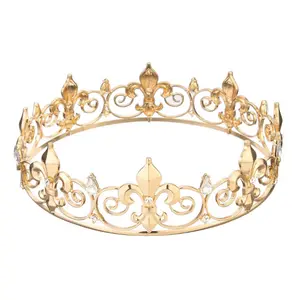 Royal King Crown für Männer-Metal Prince Crowns und Diademe Full Round Birthday Party Hüte Mittelalter liches Kostüm zubehör