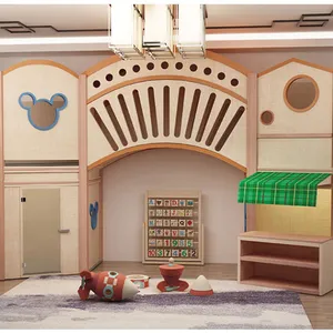 Moetry Large Indoor Wooden Playhouse Two Floor London Bridge Kids Play Loft for International School Classroom