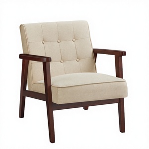 Fauteuil de loisirs modulaire pliable de style ferme industrielle avec structure en bois d'hévéa massif et assise rembourrée pour salon - Product Image 2