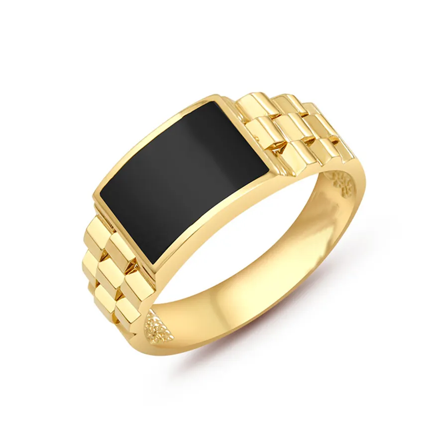 Bague en or massif 14K Logo gravé personnalisé tempérament populaire mode noir Onyx mariage Couple bague unisexe bijoux bague