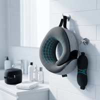 Oreiller de voyage léger et portable - Oreiller cervical 100% mousse à mémoire de forme pour avion et train, avec masque pour les yeux 3D et sac en filet, gris
