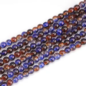 ZHB stock for sale 8MM glass round loose beads ice crackle beads multi color combination crystal beads for jewelry making