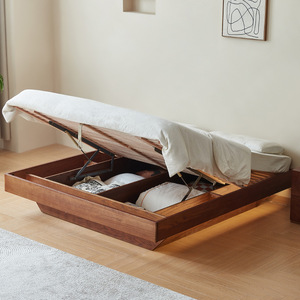 Minimalist Modern Tatami <b>Floor</b> Standing <b>Bed</b> With Storage Box <b>Frame</b> Structure Solid Wood <b>Bed</b> For Children And Adults - Product Image 1