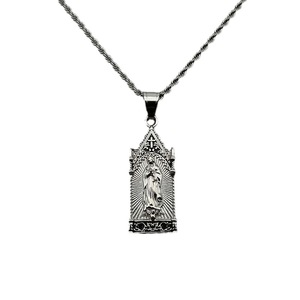Titanium Steel Maria Pendant Necklace Stainless Steel <b>Cross</b> Design Unisex Gift Jewelry - Product Image 5