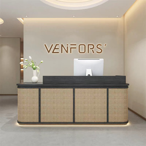 Bancone Moderno in Legno Massello Stile Giapponese con Rattan per Barbieri e Saloni di Bellezza, Tavolo di Ricevimento per Accogliere gli Ospiti - Product Image 6