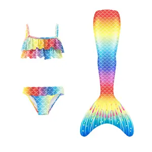 Hot 3 pieces Digital print polyester spandex Cosplay Costume Bathing Suit beautiful colorful mermaid swimsuit for 12 year olds