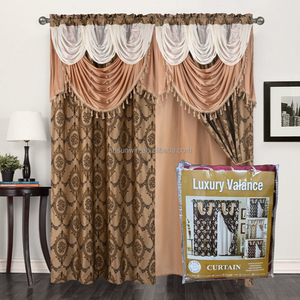 Hot Selling Drape Set with Attached Valance <strong>Navy</strong> Jacquard <strong>Curtains</strong> 84" Length Blackout Floral <strong>Pattern</strong> for French Windows - Product Image 4