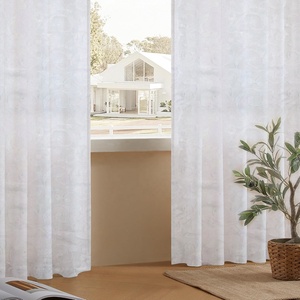 Cortinas y Cenefas de Tela Jacquard Floral de Poliéster Personalizadas para Decoración de Ventanas de Dormitorio, Cortinas de Tul Blanco Económicas para Sala de Estar - Product Image 1