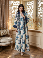 Robe longue Abaya de luxe imprimée, col rabattu, broderie, strass, robe musulmane, Kaftan arabe de Dubaï, tenue de soirée pour l'Aïd
