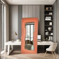 Miroir mural de salon moderne à design ondulé, couleur personnalisée, avec éclairage, en verre décoratif irrégulier, pour fête du Jour de la Terre, à poser au sol