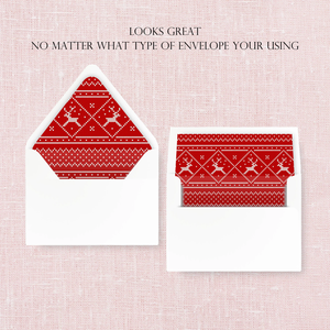 Kerstbreipatroon Envelopvoering Rood Wit Rendier Trui Print 8 Maten A7 A6 A2 voor Feestelijke Groetkaarten Uitnodigingen - Product Image 5