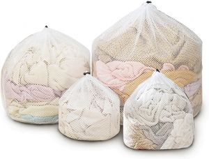 Wholesale Cheap Reusable Large Mesh Polyester Laundry Bags with Drawstring Custom Logo Sustainable Home Use - Product Image 4