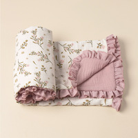 Couverture en mousseline à volants pour nouveau-nés, 4 couches, 100% coton biologique, pour bébé fille