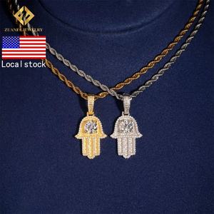Prix d'usine, bijoux hip-hop raffinés, pendentif en moissanite VVS, argent 925, diamant glacé personnalisé, pendentif main de Hamsa porte-bonheur, cadeau - Product Image 1