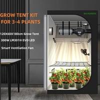 Kit complet de serre de culture BAVAGREEN 120x60x180cm avec lampe LED pour plantes LM301H EVO 300W, ventilateur intelligent et accessoires pour la floraison.