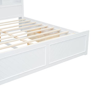 <span class=keywords><strong>Lit</strong></span> plateforme moderne King-Size en bois massif blanc avec tête de <span class=keywords><strong>lit</strong></span> et tiroirs <span class=keywords><strong>multi</strong></span>-rangements Style doux avec accès USB - Product Image 4