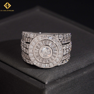 New Design Wedding Fashion GRA S925 Round Shape Moissanite Rhodium Plated Pave Setting Luxury Hip Hop Jewelry <b>Man</b> Band <b>Ring</b> - Product Image 1