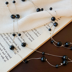 Fashion Beaded <b>Necklace</b> Multi Layer <b>Long</b> Chain Black Round Pendant Zinc Alloy Women's Jewelry Accessory - Product Image 3
